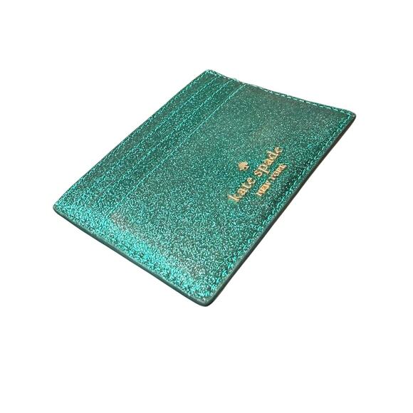 Kate Spade Lucy Glitter Medium L-Zip Teal Green Wristlet KE454 Wallet Defects - Picture 6 of 13